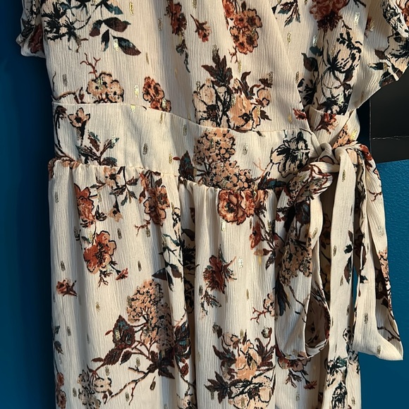 Boston Proper Floral Autumn Metallic Wrap Dress - Picture 8 of 14